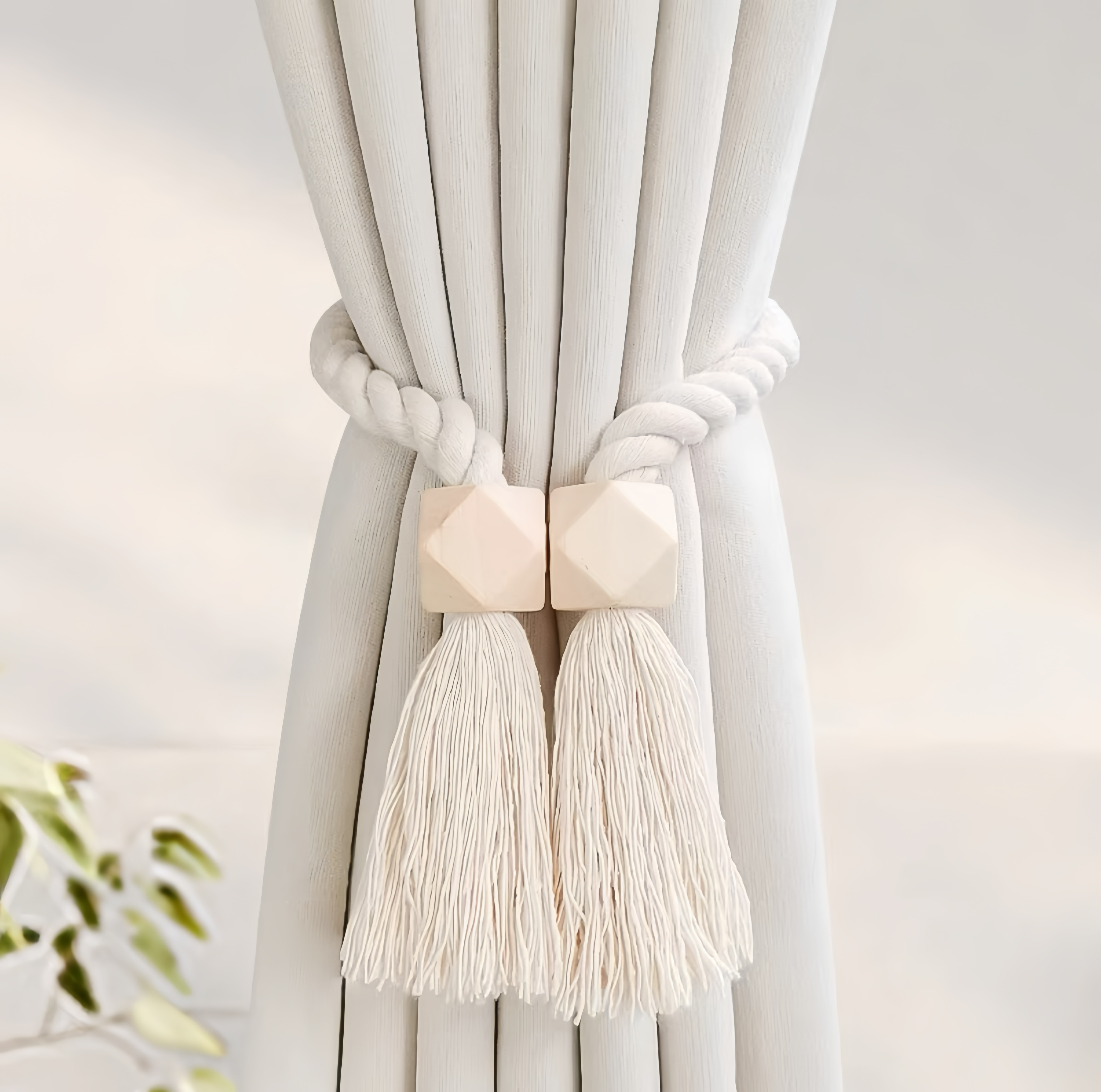 Amarre de cortina con nudo magnético de madera maciza tejido a mano con estilo Boho, adecuado para la decoración del hogar de la sala de estar y el dormitorio.: YELLOW