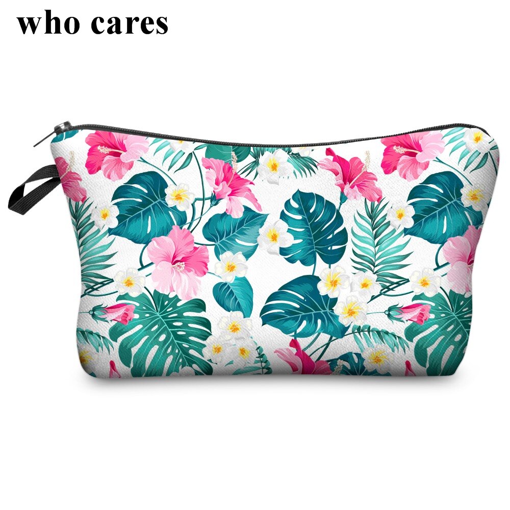 Who Cares Flower 3D Printing With Multicolor Pattern Makeup Bags with Zipper Travel Ladies Pouch Women Cosmetic Bag