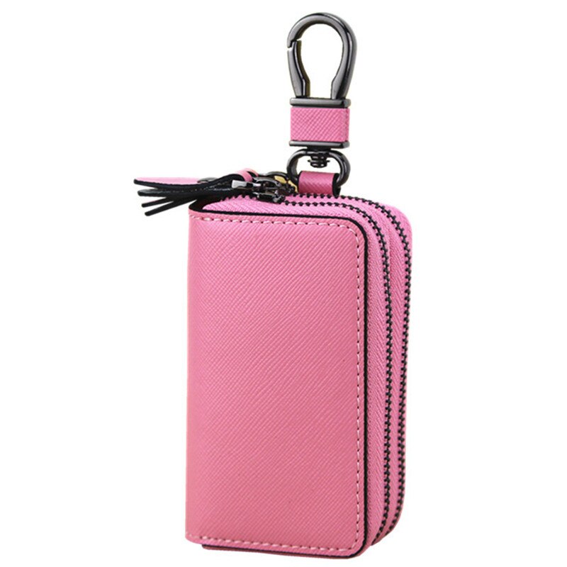 Zuid Gans Mode Lederen Sleutel Portefeuilles Unisex Dubbele Rits Keys Organizer Mannen Car Sleutelhouder Vrouwen Grote Huishoudster Sleutel Case: Pink