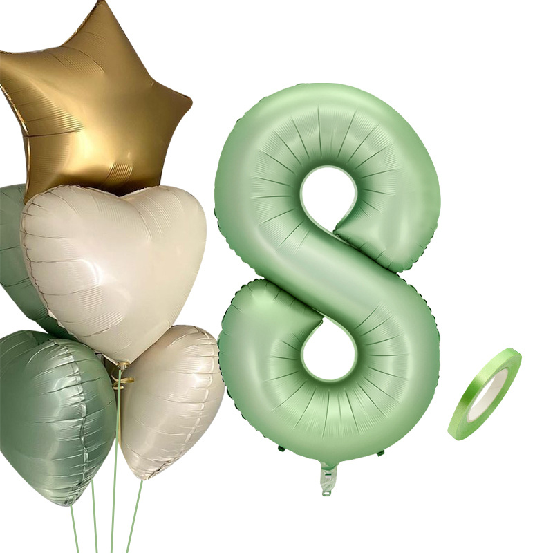 1SET 40inch Green Number Balloon With Star Heart Foil Balloons For 30 40 50 Adult Birthday Home Supplies Kids Party Decorations: Dark Khaki