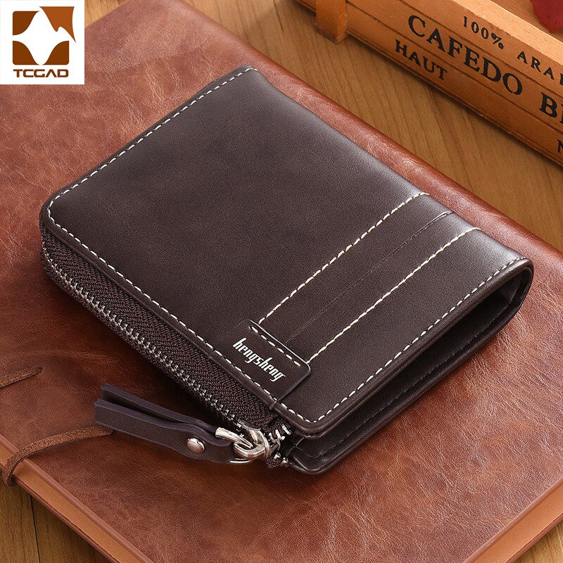 Herren brieftasche aus leder kleine geldbörse retro luxus herren leder brieftasche zipper tasche gehen foto carteira de hombre masculina