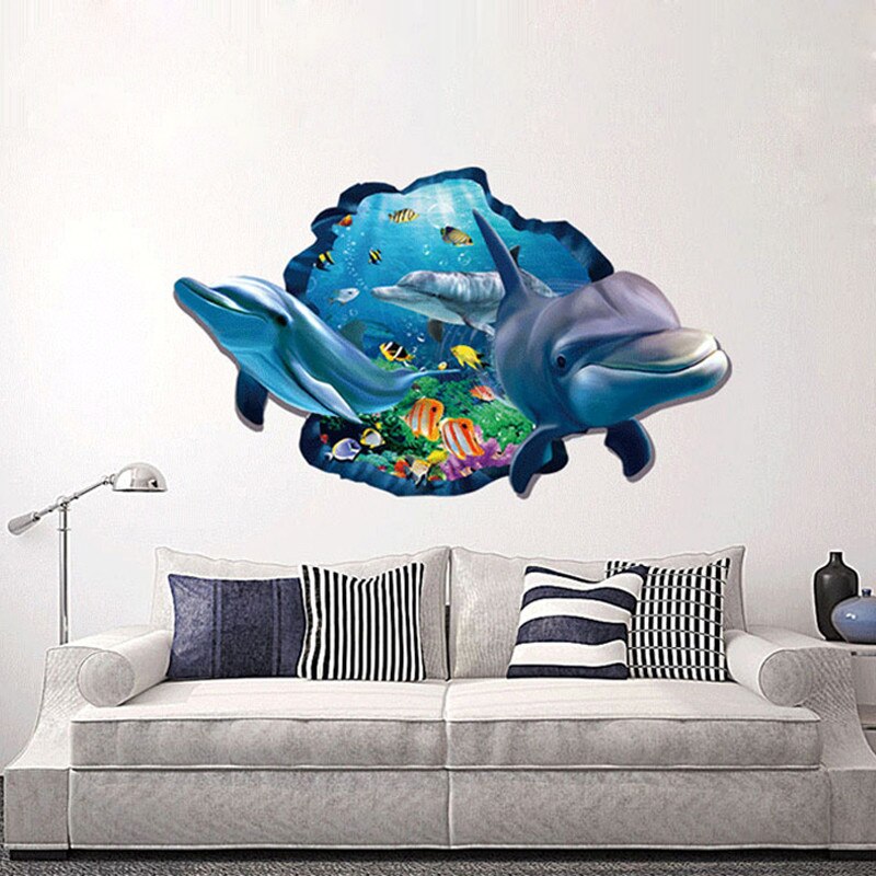Unterwasser Fisch Delphin 3D Lebendige Fenster Zauberstab Aufkleber DIY Badezimmer Wohnzimmer Schlafzimmer Badezimmer Dekoration Poster