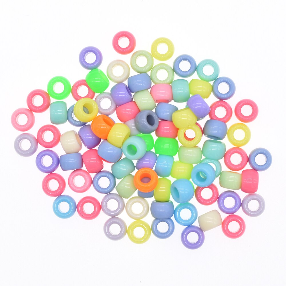 100Pcs Pony Beads Multi-Colored 6X9mm Rainbow Pony Beads Bulk for Friendship Bracelet, Jewelry Making and Hair Braids: Default Title