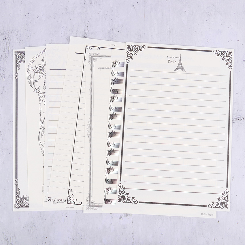 8PCS Vintage Letter Paper Kraft Paper 8 Pattern Letterhead Romantic Love Letter Paper Student Stationery Supplies: White