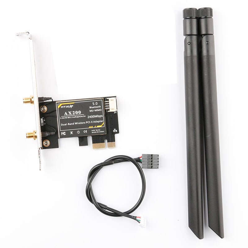 2400Mbps AX200 Desktop WiFi Adapter Dual Band Desktop PCI-E Wireless Card 802.11Ax WIFi6 Bluetooth5.0 Support MU-MIMO