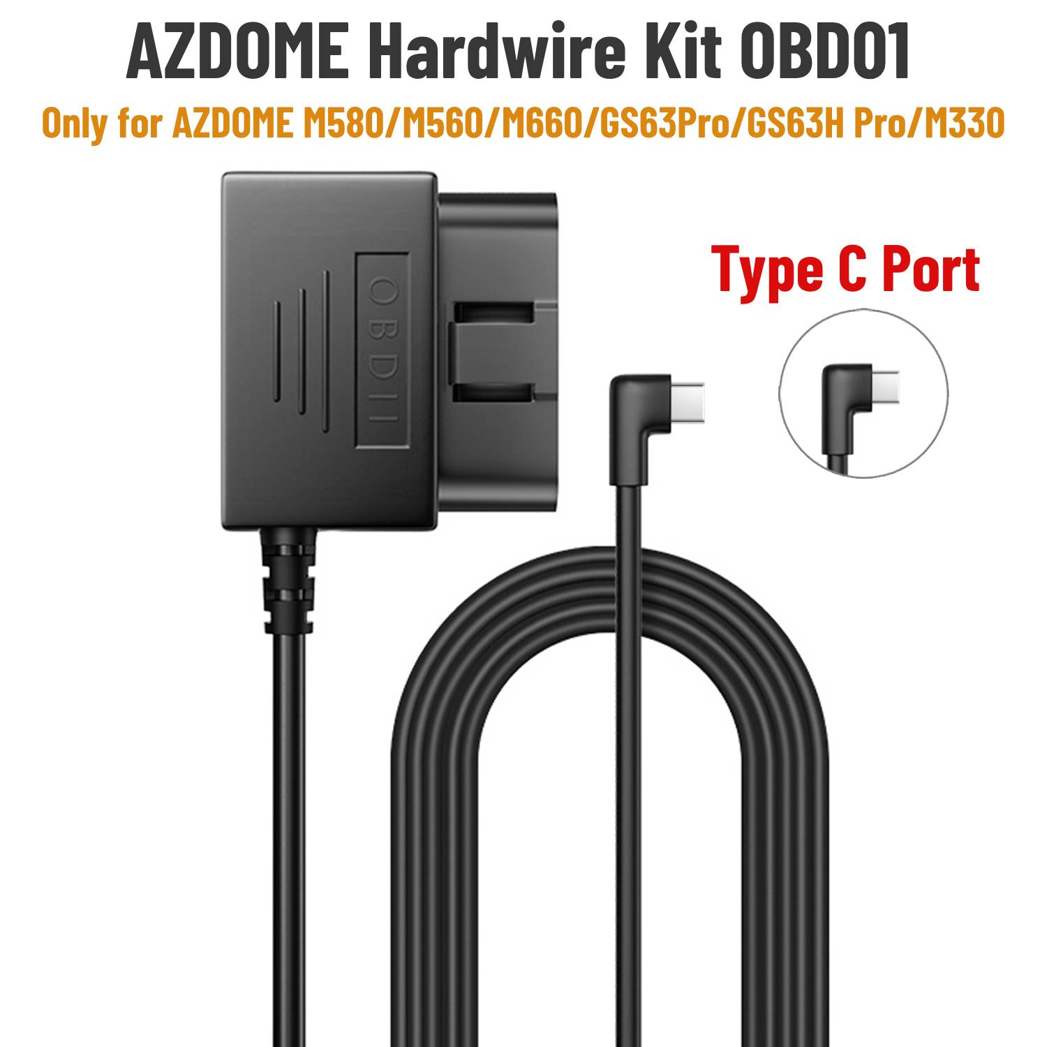 AZDOME Hardwire Bausatz OBD für AZDOME M550 M300S Bindestrich Nocken Parkkabel Mikro USB Hafen/Mini USB Hafen/Typ C Hafen 24H Parkplatz Monito: Grau