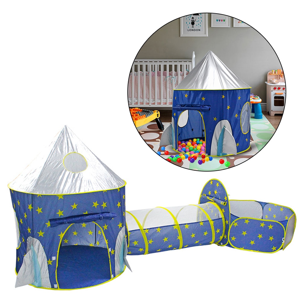 3 In 1 Ruimteschip Kinderen Tent Draagbare Wigwam Tipi Droog Zwembad Kinderkamer Bal Doos Rocket Tent voor Kids Speeltent Speelgoed