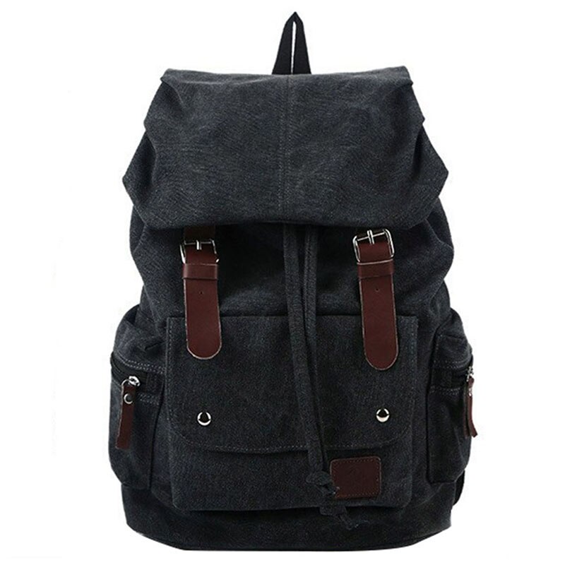 Mode Mannen Rugzak Vintage Canvas Schoudertas Rugzak Schooltas Reistas: Black