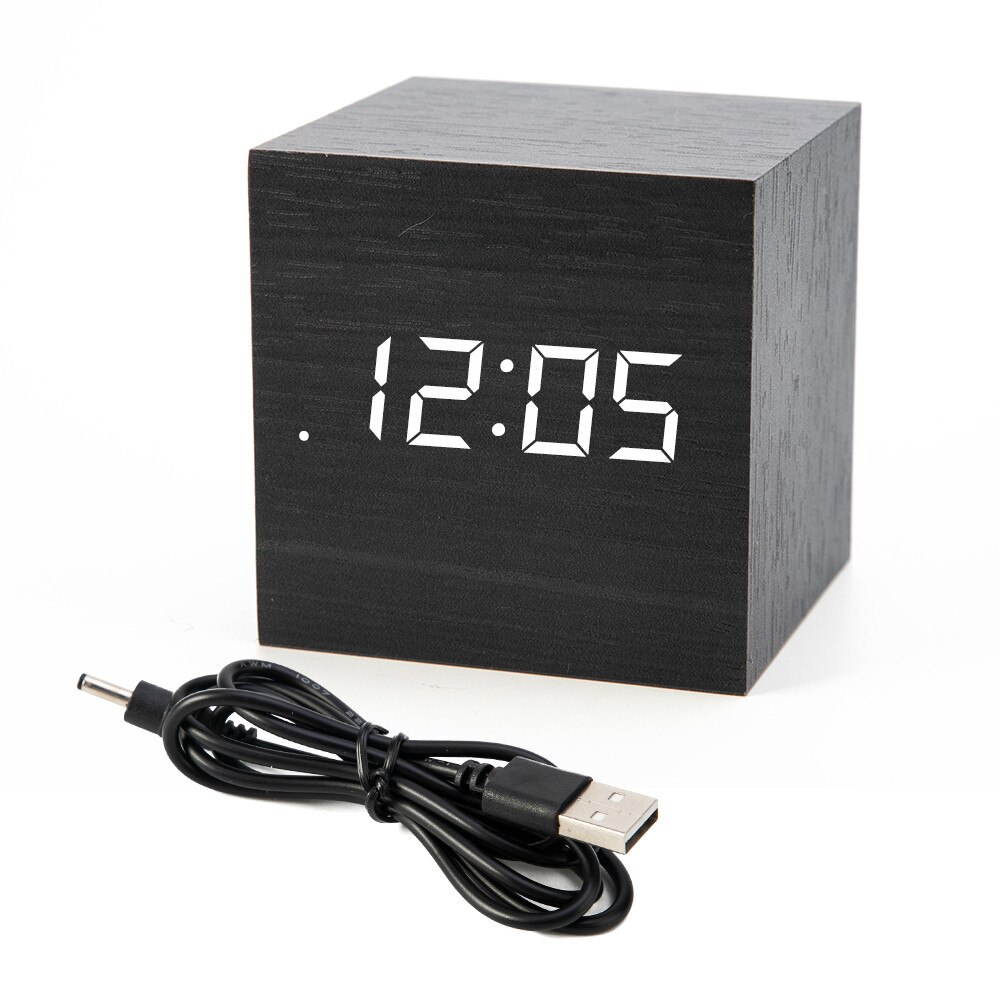 Houten bamboe led digitale wekker klok despertador moderne temperatuur bureauklok led elektronisch: 01