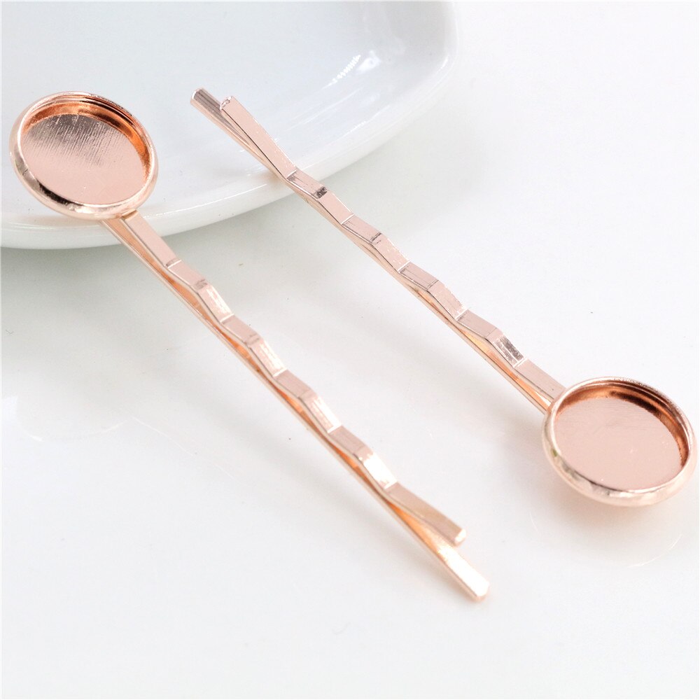 12mm 10 stücke Klassische 8 Farben Überzogen Kupfer Material Haarnadel Haar Clips Haarnadel Basis Einstellung Cabochon Miniatur: rose gold