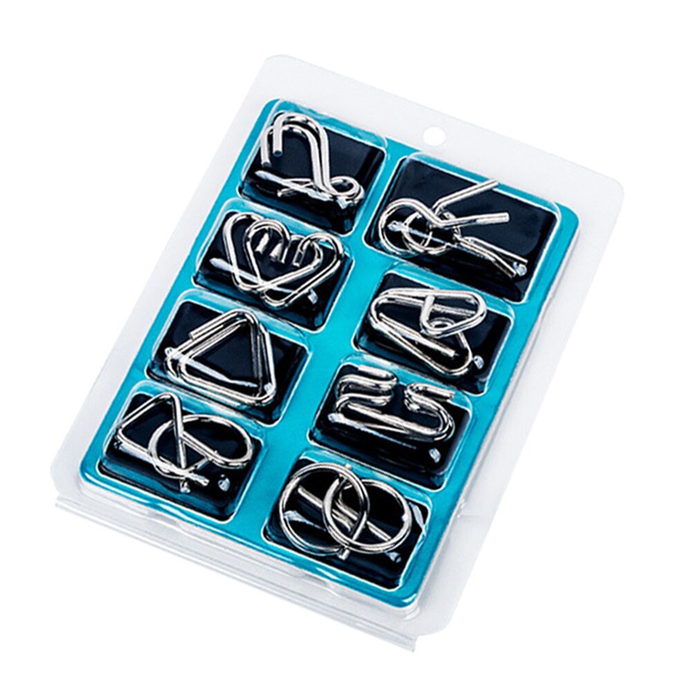 Nine-link toy intelligent brain storm adult children metal puzzle ring solution children's educational toy iq game for adults: Blue