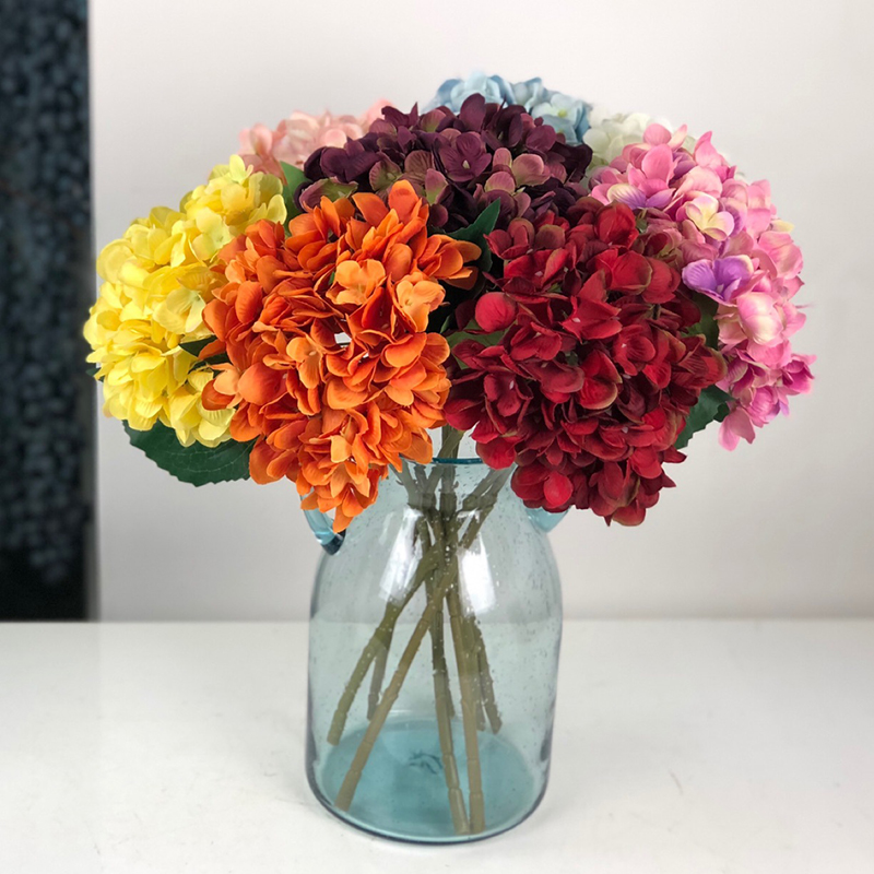 1 Branch Artificial Hydrangea Branch With False Leaf Silk Artificial Flower Wedding DIY Home Garden Decoration False Hydrangea