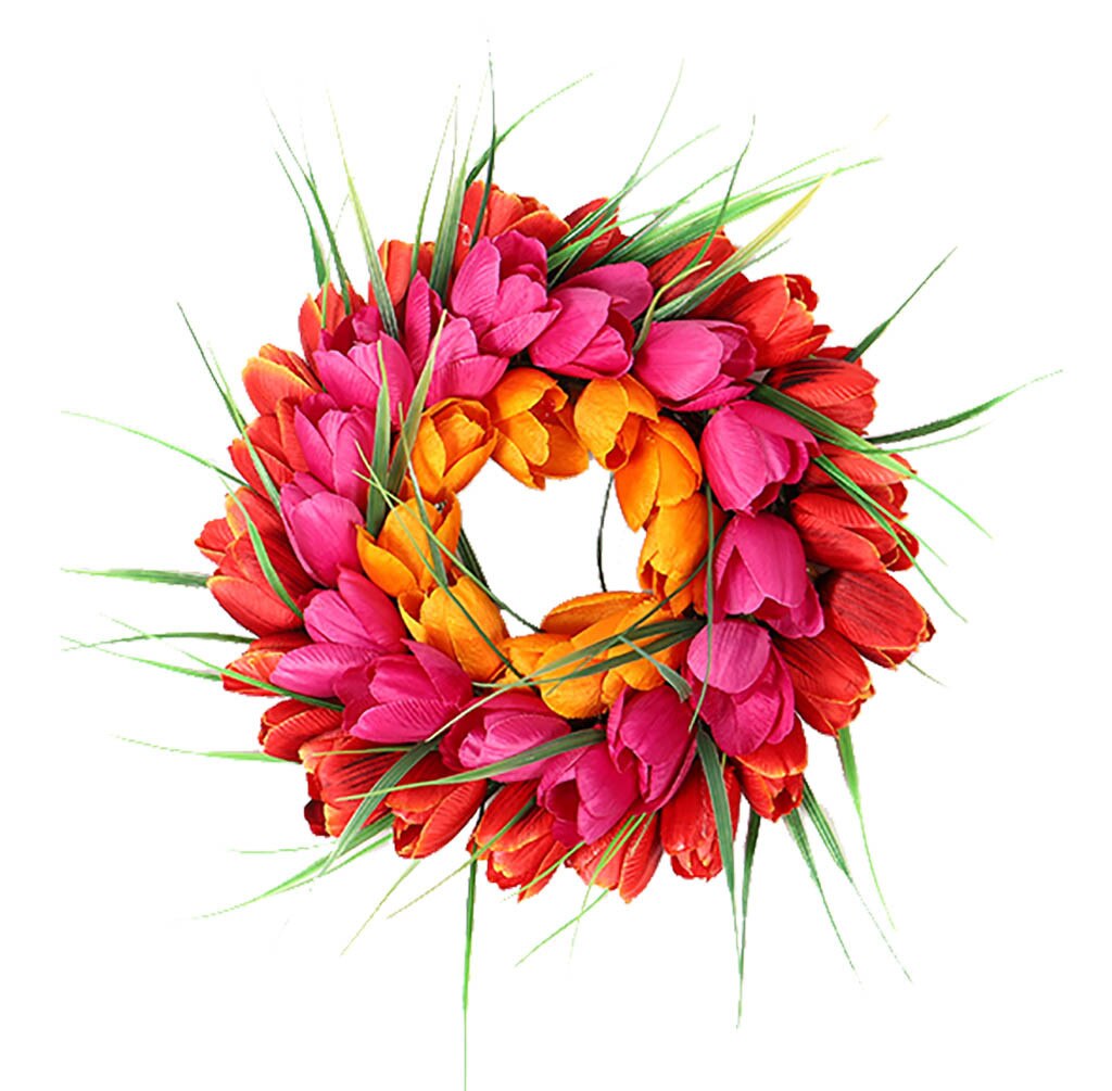Summer Artificial Tulip Front Door Wreath with Leaves Front Door Wall Decor: B