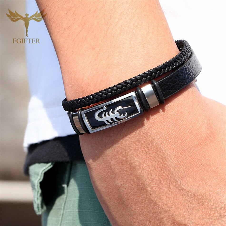 Rock Punk Lederen Manchet Armbanden Schorpioen Armband Voor Mannen Roestvrij Stalen Sieraden Accesorios Mujer Bangle Armband Sieraden