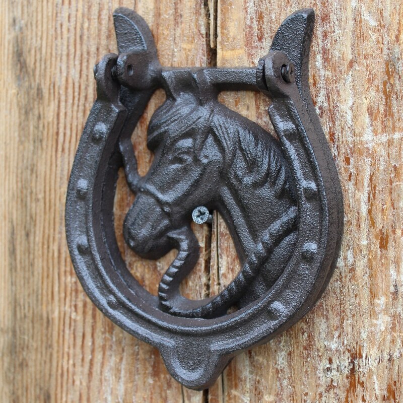 JD-aldaba de hierro fundido con cabeza de caballo Retro, decoración de pared para patio, puerta antigua