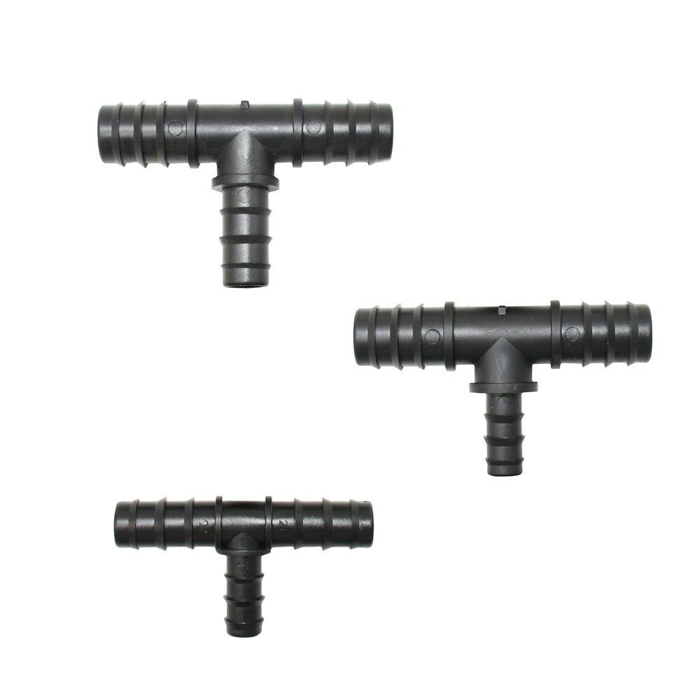T-form 1 &quot;  to 3/4 &quot;  to 1/2 &quot; hageslange tee-kobling redusering vann splitter tee barb vannkobling for 25mm/20mm/16mm slanger 2pc