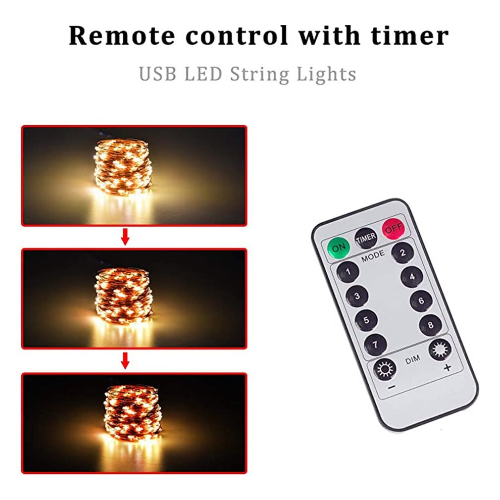 USB LED String Light Remote Control 5M/10M 50/100LED Fairy String Light 20M Copper Wire for Wedding Christmas Decor lamp