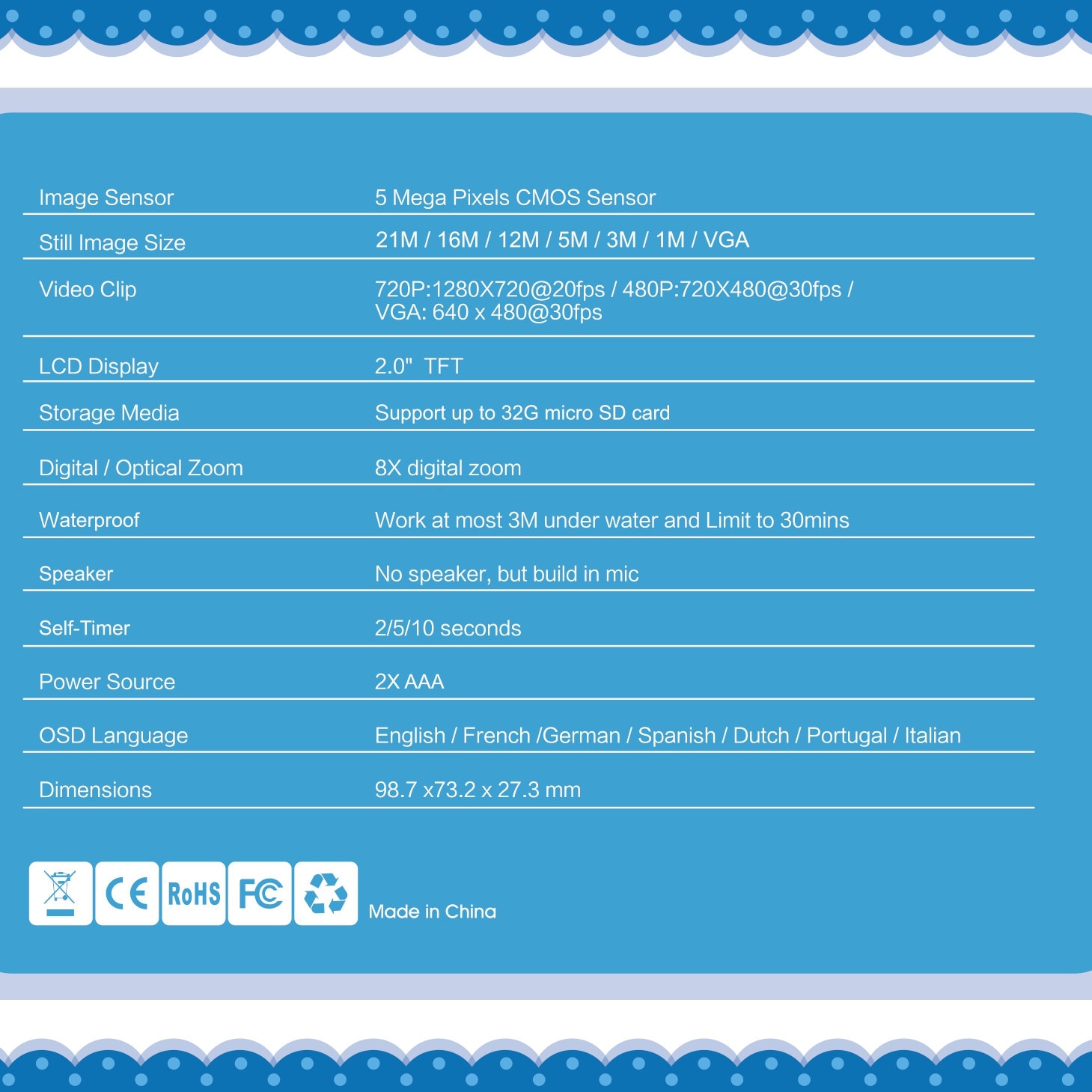 Ouhaobin Wasserdichte Digital Kamera Kinder Digital Kamera HD Unterwasser Action Camcorder 2,0 zoll Für Wasser Sport Jungen Mädchen