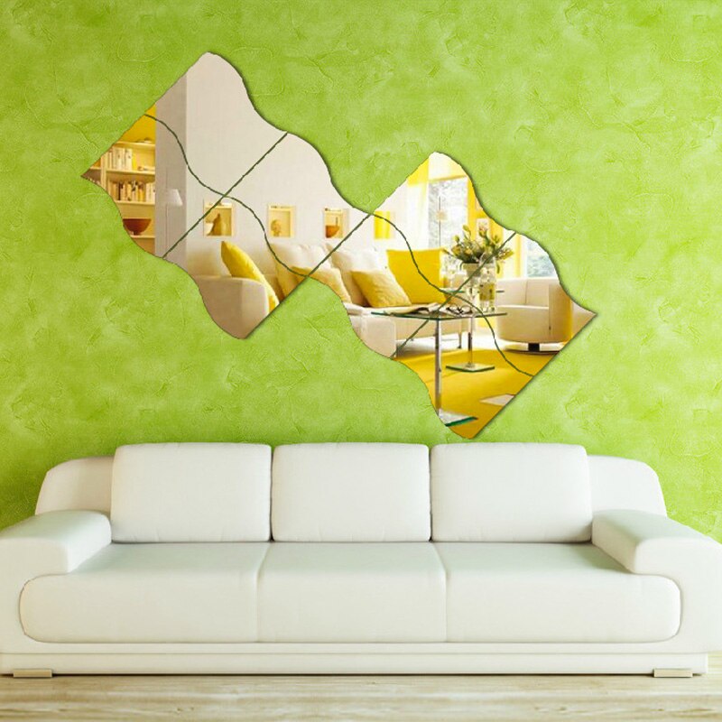 6pcs Wave Shape Mirror Wall Stickers Removable DIY 3D Art Mural Decor mirror bedroom Bath Room Home Decoration