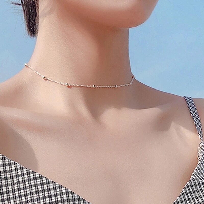 925 sterling silver jewelry bohemia bead chain necklace chokers necklaces for women trendy clavicle chain girl
