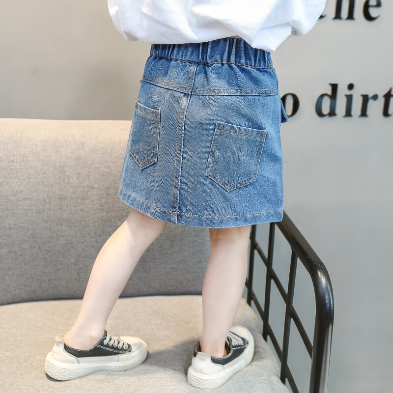 Zomermeisjes rok baby denim rok kinderen a-lijn rok kinderen broeken streetwear jeans zak drukknoop 2 to 7 jaar