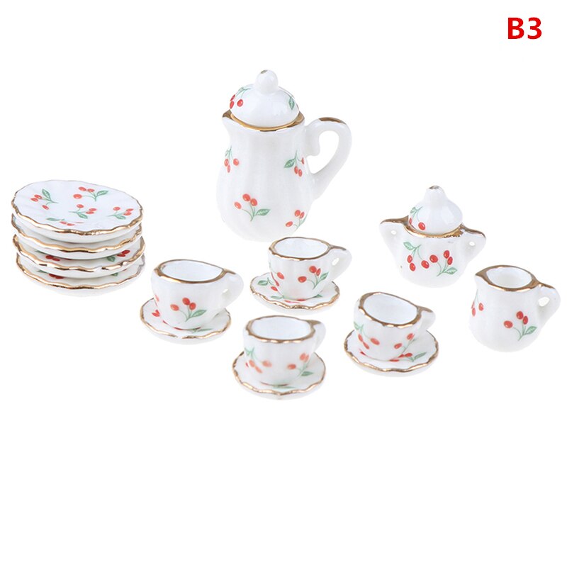 15Pcs 1/12 Doll house Miniature Blue Flower Patten Porcelain Coffee Tea Cups Ceramic Tableware Kitchen Accessories: B 3