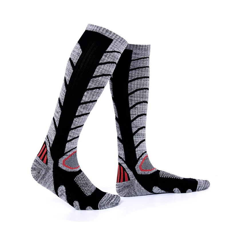 1 paire chaussettes de Ski à longues barreled hommes femmes Terry Ventilation thermique bas activités de plein air Ski randonnée escalade hiver: BLACK 39-44