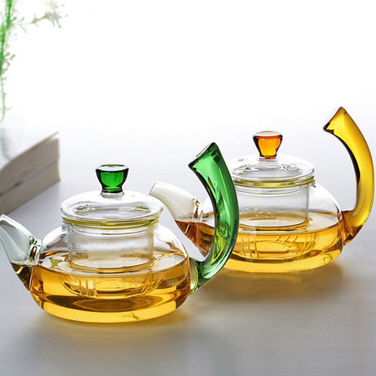 300ML High borosilicate heat-resistant glass teapot color handle teapot glass tea set
