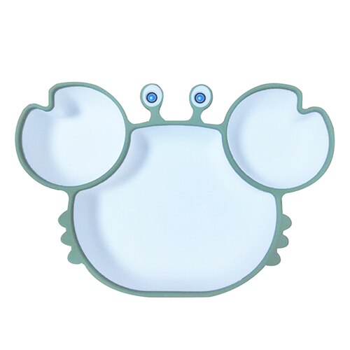Sub-grid Silicone Sucker Tableware For Baby Cartoon Crab Anti-fall Dinner Plate Infant Kids Supplementary Food Bowl Soft Dishes: Green