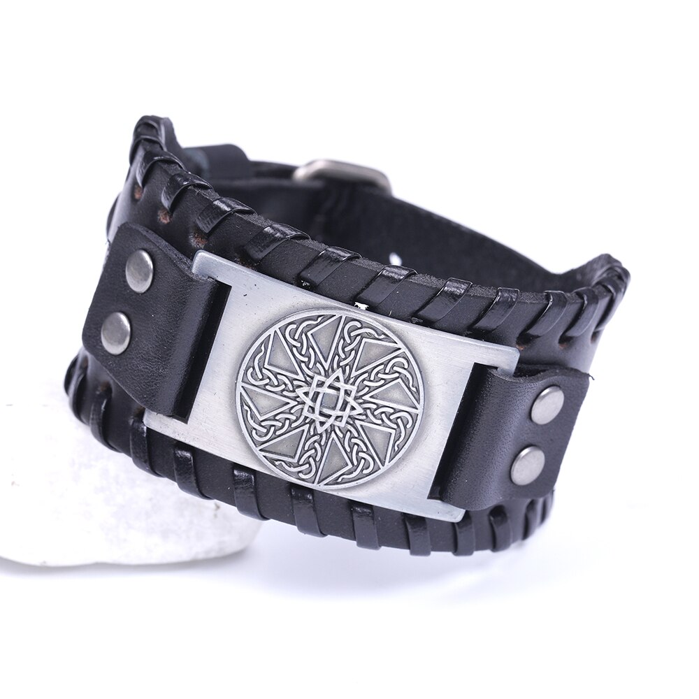 LIKGREAT Slavic Kolovrat Wicca Amulet Cuff Wristband Jewelry Sun Wheel Celtics Knot Pagan Talisman Adjustable Leather Bracelet: 6