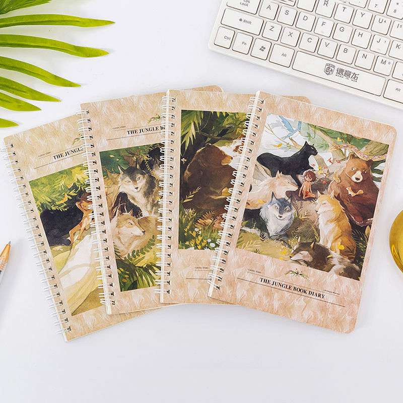 4pcs Retro Spiral Coil Sketchbook Notebook A5 Horizontal Line 60Sheets Paper Organizer Memo Pad Notebook School Office Supplies