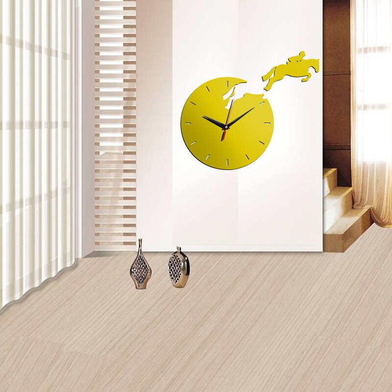 Reloj de pared 3D divertido, pegatinas de espejo de acrílico, moderno reloj de cuarzo, decoración de pared 3D, de equitación, decoración de lujo para sala de estar
