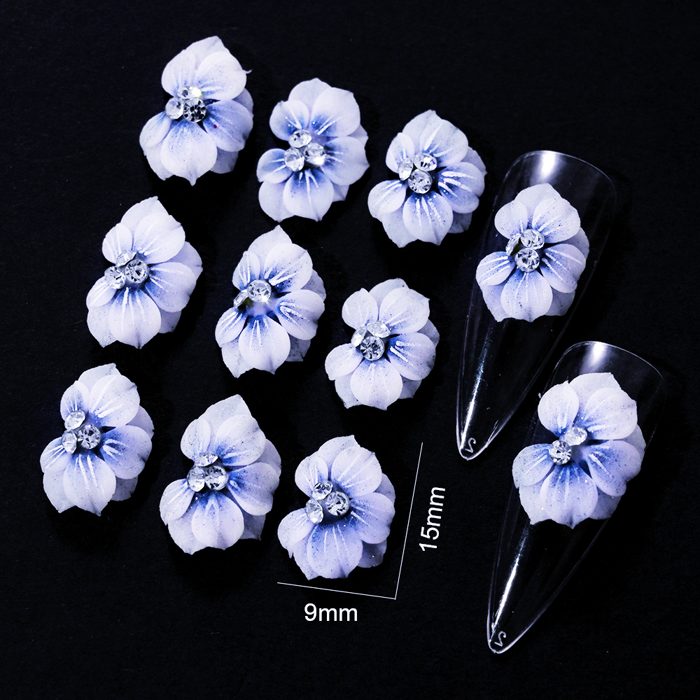 Flores acrílicas 3D para uñas, abalorio para uñas, joyería de perlas pura hecha a mano, accesorios de diamantes de imitación, de flores múltiples, decoración de uñas, 1 ud.: Verde