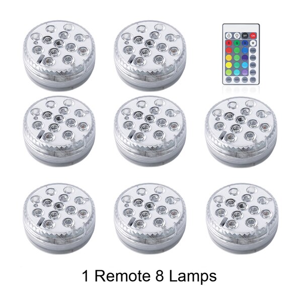 Nedsænket led lys vandtæt undervandslampe fjernbetjening 5v batteri strøm dekorations natlamper til akvarie pool fisketank vase: 1 fjernbetjening 8 lamper / 85 x 28mm