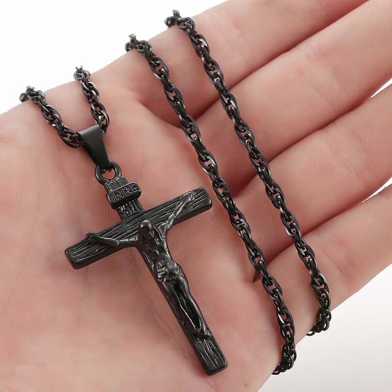 Jesus Crucified Cross Necklace Men Pendant 4 Colors Stainless Steel Chain Choker for Women Christian Classic Jewelry Christ