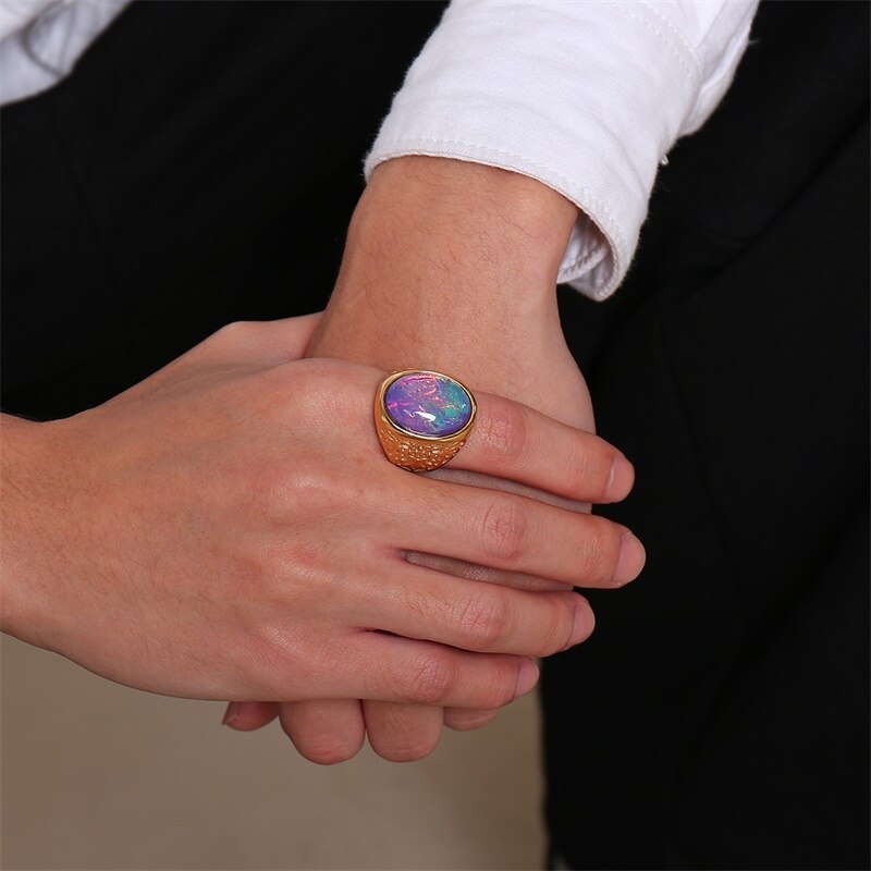 Håndlavet mænds ring multi fire etiopisk opal ring naturlig etiopisk opal ring i guld farve oktober birthstone