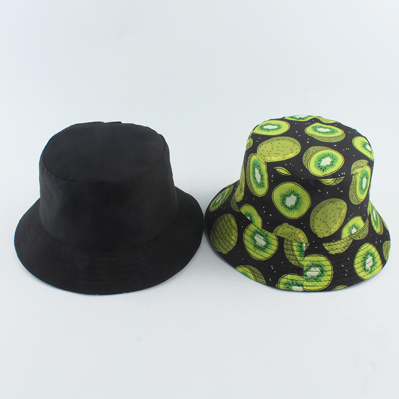 Bob Bucket Hats Men Women Summer Sun Cap Hip Hop Gorros Fruit Kiwi Apple Lemon Strawberry Print Reversible Fisherman Hat