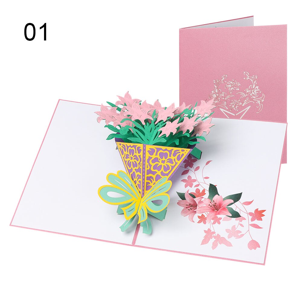 1PC 3D Flower Pop-Up Greeting Card Flora for Birthday Mother Father's Day Graduation Wedding Anniversary Blessing Supplies: Style2-1