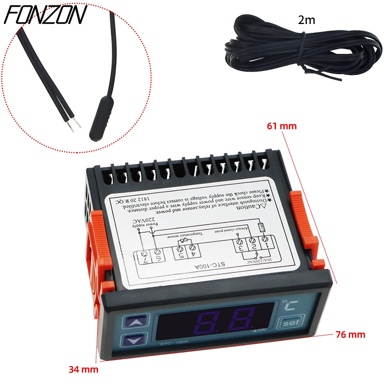 STC-100A controlador de temperatura termostato digital higrômetro calor geladeira regulador de refrigeração 2m sensor ntc ac 220v -50 ℃ ~99 ℃