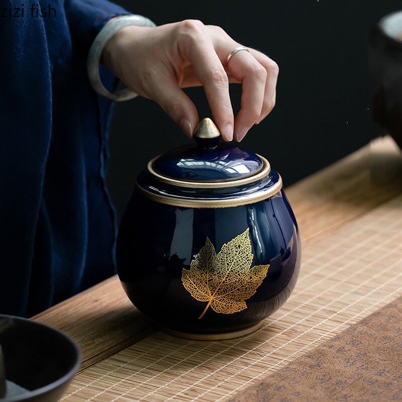 Ceramic Tea Caddy Tea Box Food Storage Sealed Jar Home Desktop Decoration Finishing Box Moisture-proof Storage Box Tea Container