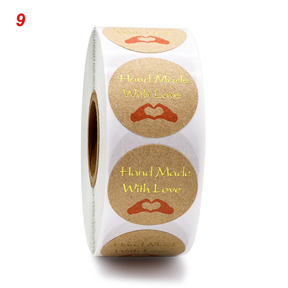 500 Labels/roll Kraft Round Flower Thank You Stickers Labels Scrapbooking Stickers for DIY Crafts Package Stationery Sticker: 09