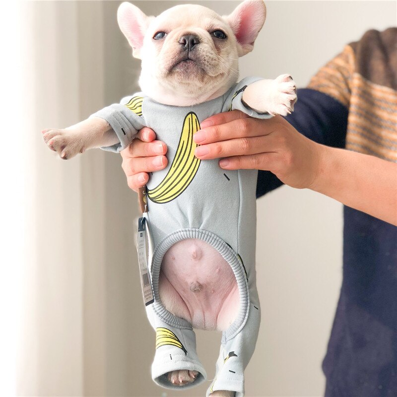 Tuta alla moda per cani pigiama per cani con stampa a Banana per cani di piccola taglia media bulldog francese Schnauzer vestiti costume per cani Kawaii