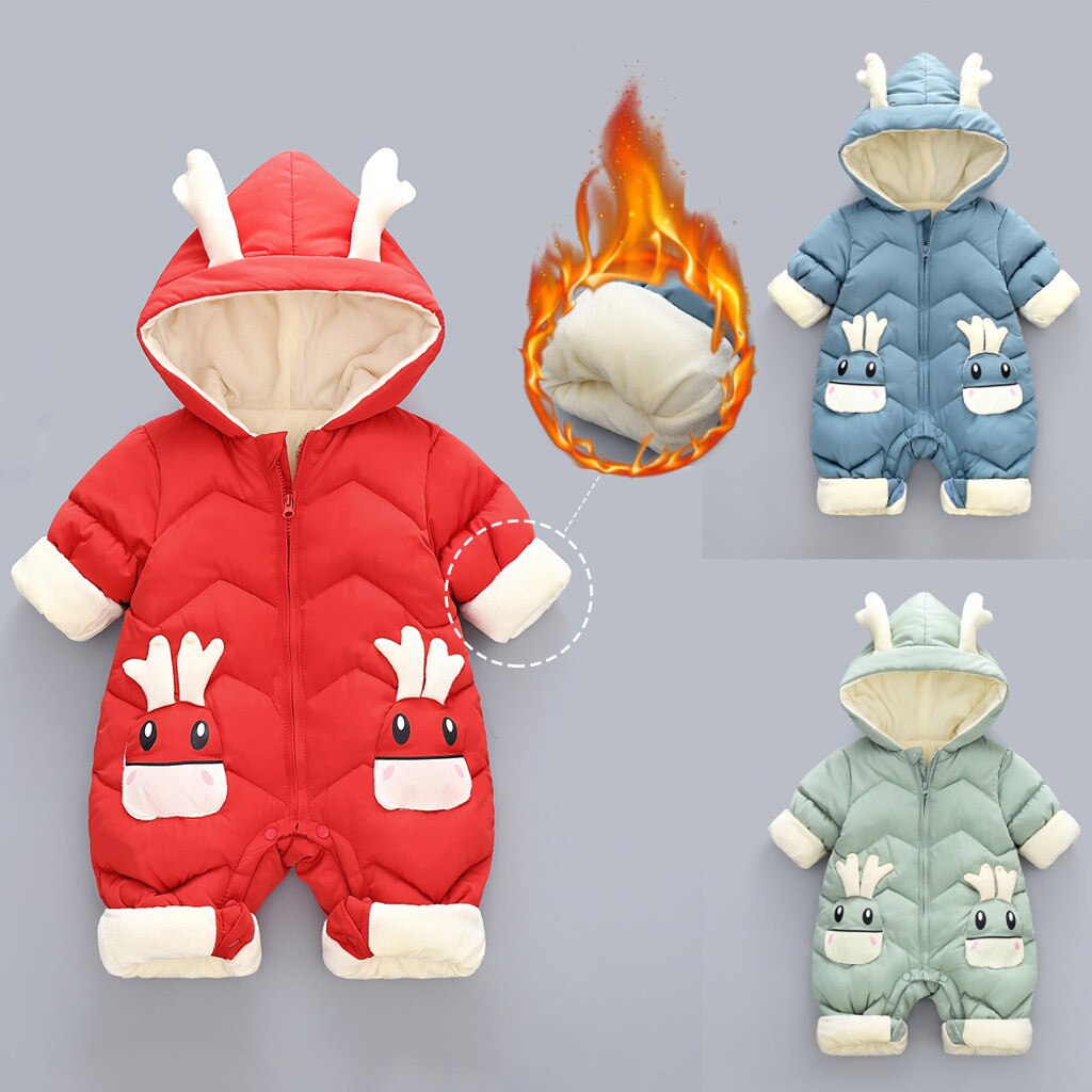 Cartoon Herten Baby Meisje Winter Jas Dikke Warme Hooded Uitloper Baby Jongens Jas Pasgeboren Jumpsuit Romper Kleding Windjack