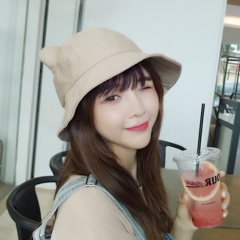 Cute Cat Women Bucket Hat Panama Lady Flat Hat Cap Top Sun Hat Summer Hip Hop Cap Bob Fisherman Chapeau Femme Travel Cap