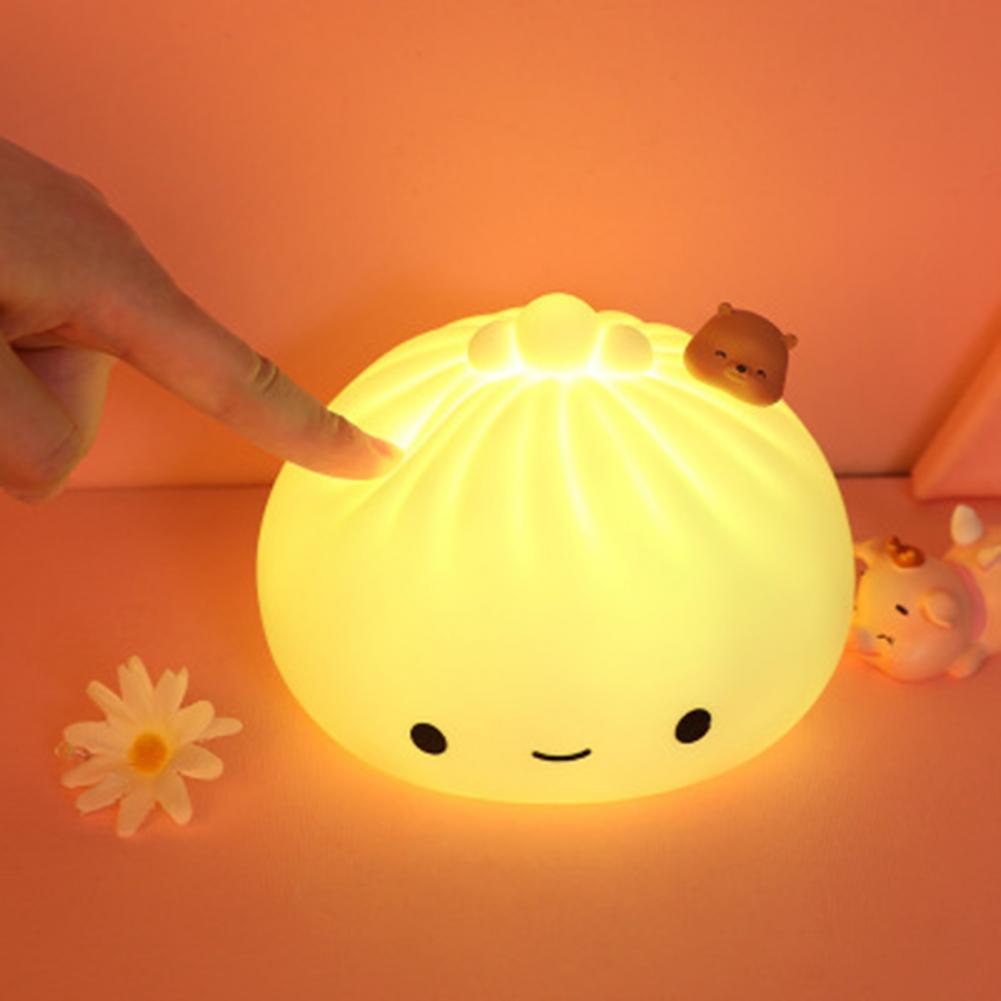 Universal Cartoon Dumpling Night Light Silicone LED Night Light Endurance Quickly Charge Buns Touch Controls Night Light