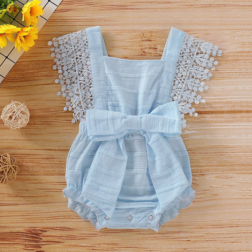 Del bambino Vestiti Della Ragazza 0-18M Body E Tutine Vestiti Per Ragazze Infante Appena Nato Del Bambino Della Ragazza del Ragazzo Solido Dell'arco Del Merletto Vestiti Del Pagliaccetto Della Tuta abiti: Blue / 12-18M