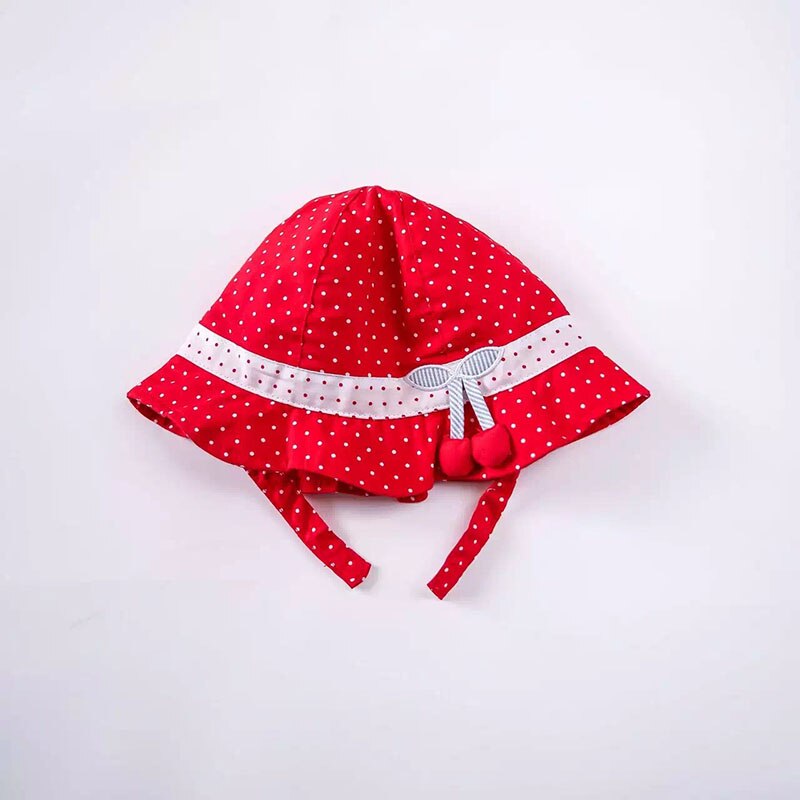 Red 100% Cotton Kids Hat Dotted Short Brim Beach Sun Hat for Girls Top Girls Sun Protection Hats KidsTravel Hat