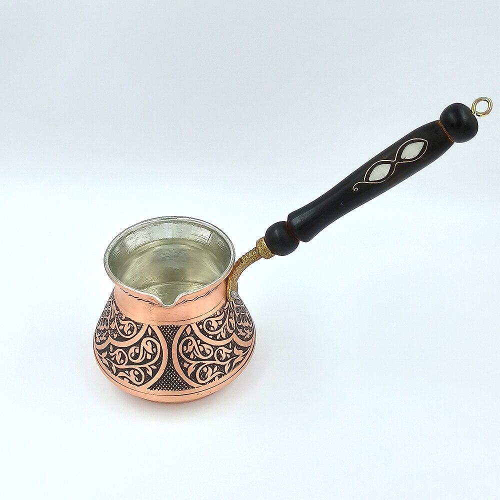 Copper Engraved Wooden Handle Coffee Pot Handmade Authentic Turkish Coffee Espresso Arabic Coffee Pot CPR08: 5 Cup