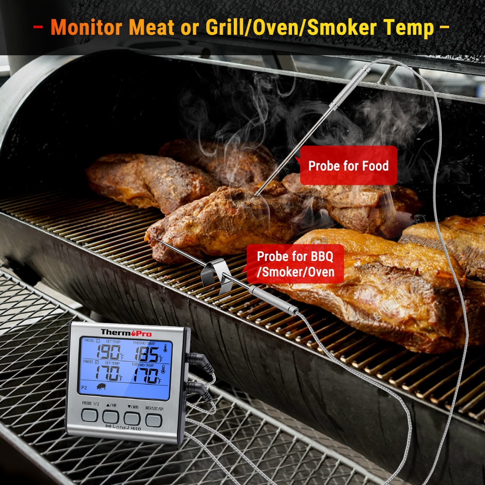 ThermoPro TP17 Dual Sonde Kochen Im Freien Fleisch Thermometer Großen Lcd-hintergrundbeleuchtung Essen Grill Thermometer mit Timer Modus für Raucher