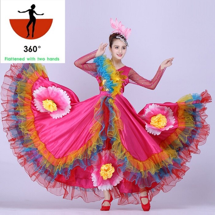 Moderne spansk tyrefægtning balsal dans kjole nederdel lang kjortel flamenco fille nederdele rose flamenco kjoler til kvinder piger  dl3476: 360 grader / S